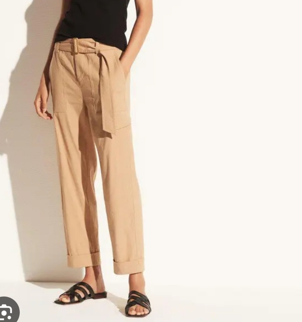 Vince Linen Blend Tan Ankle-Length Cropped Pants Size M